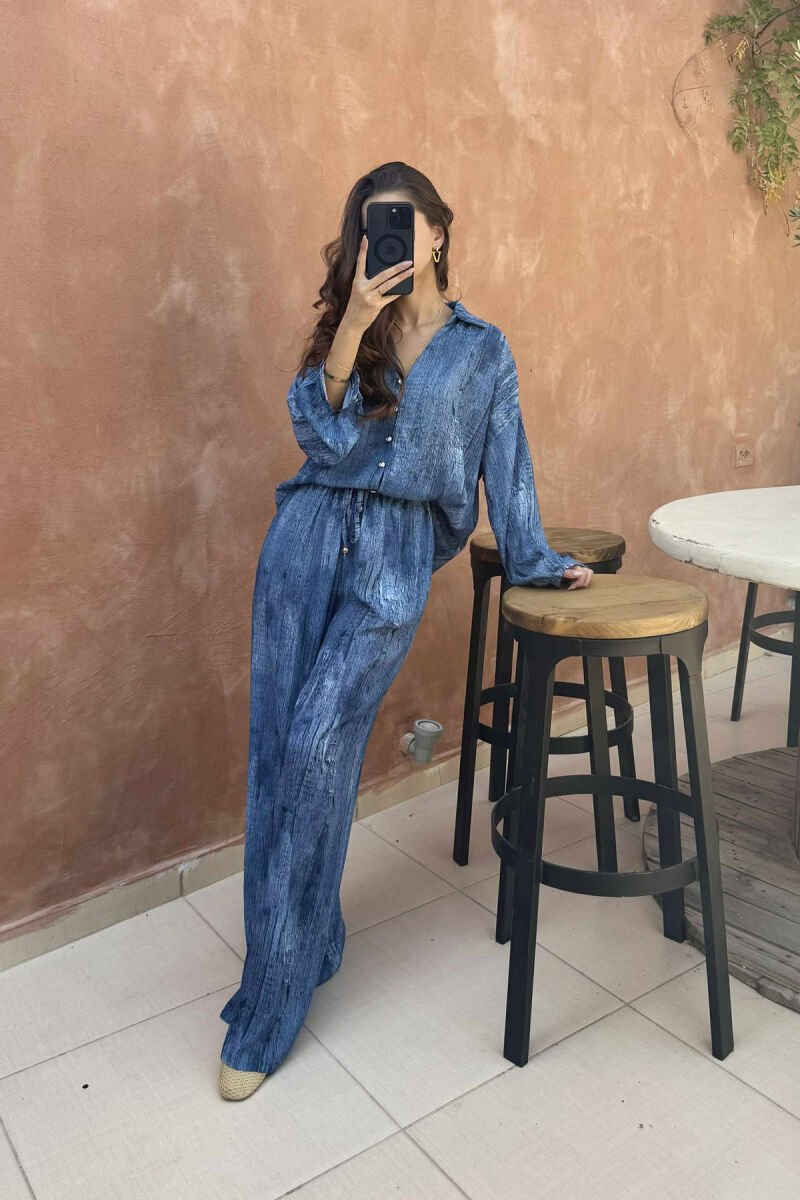 SIMPLE DESIGNED SHIRT+TROUSERS WOMEN SET BLUE/BLU - 2