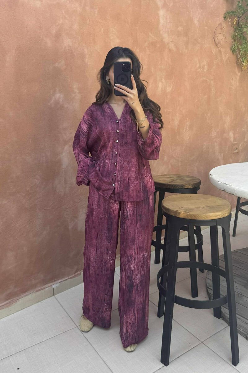 SIMPLE DESIGNED SHIRT+TROUSERS WOMEN SET BURGUNDY/VISHNJE - 2