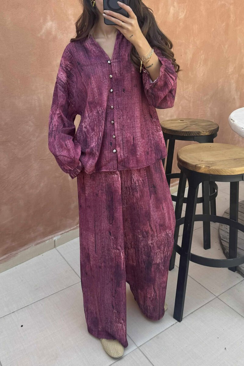 SIMPLE DESIGNED SHIRT+TROUSERS WOMEN SET BURGUNDY/VISHNJE - 5