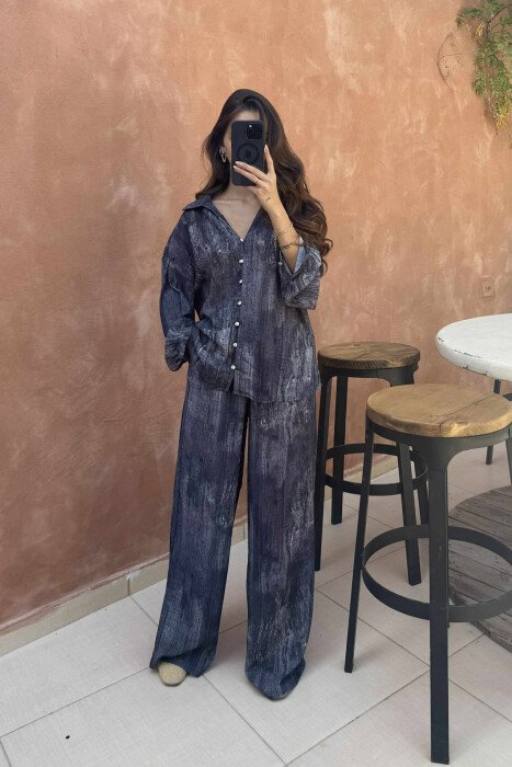 SIMPLE DESIGNED SHIRT+TROUSERS WOMEN SET DARK GREY/GEE 