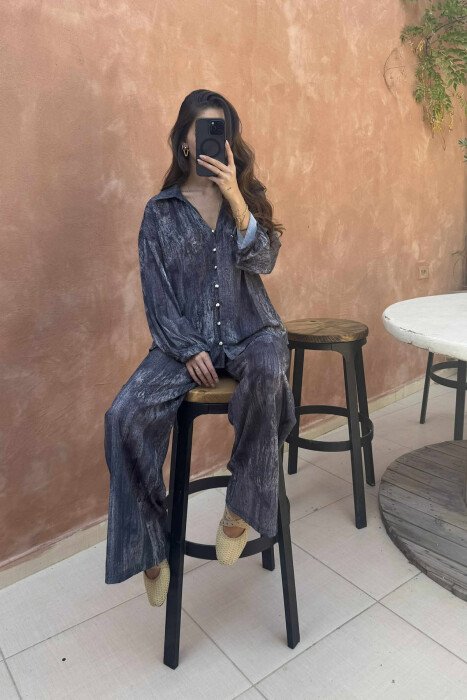 SIMPLE DESIGNED SHIRT+TROUSERS WOMEN SET DARK GREY/GEE - 3