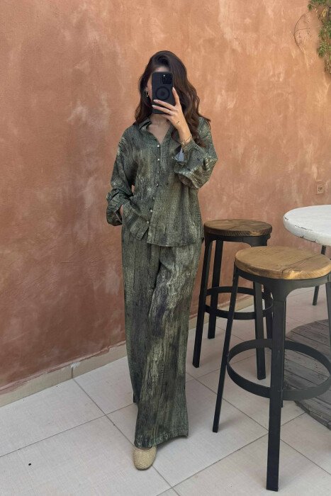 SIMPLE DESIGNED SHIRT+TROUSERS WOMEN SET GREEN/JESHILE - 3
