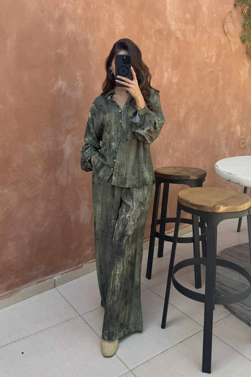 SIMPLE DESIGNED SHIRT+TROUSERS WOMEN SET GREEN/JESHILE - 3