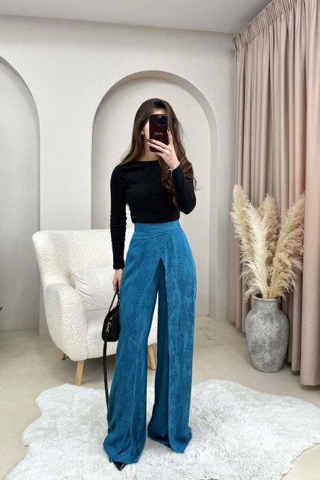 SIMPLE DESIGNED WOMEN TROUSERS BLUE STONE/GK - KLAUDIO FASHION