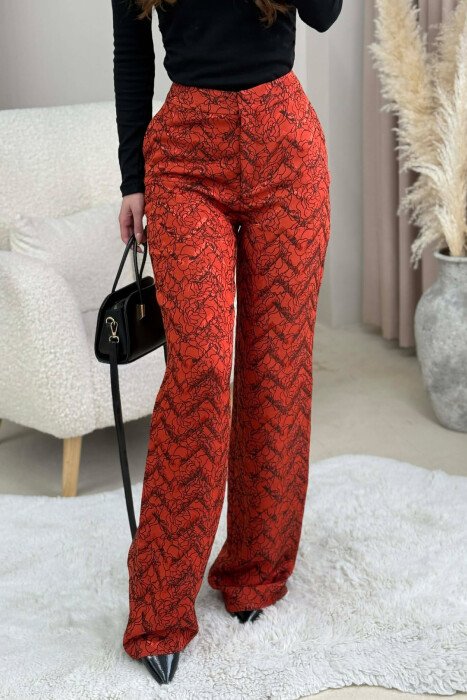 SIMPLE DESIGNED WOMEN TROUSERS BRICK/TULLE - KLAUDIO FASHION
