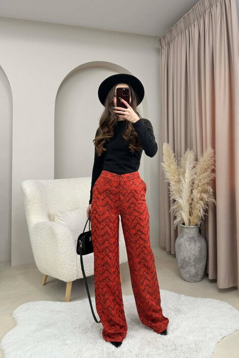 SIMPLE DESIGNED WOMEN TROUSERS BRICK/TULLE - 3