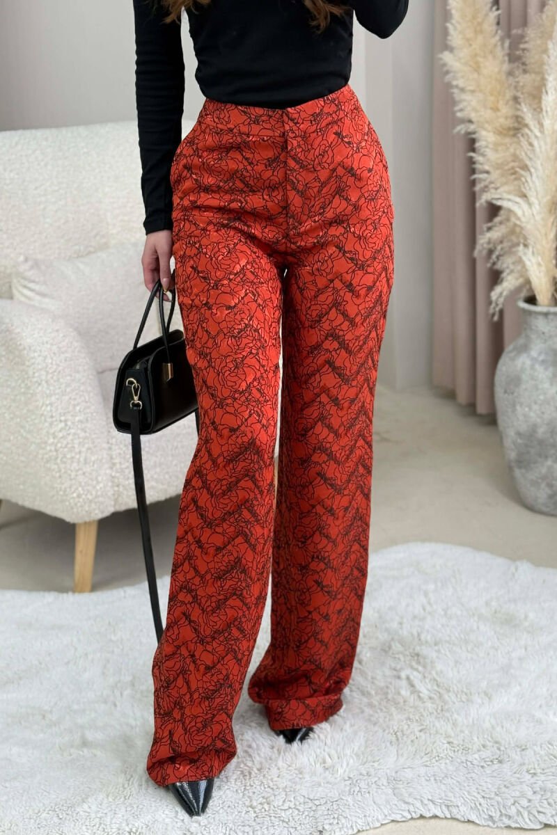 SIMPLE DESIGNED WOMEN TROUSERS BRICK/TULLE - 1