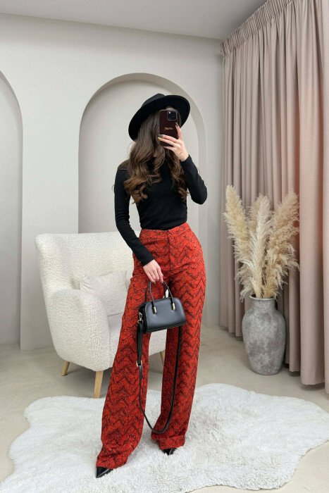 SIMPLE DESIGNED WOMEN TROUSERS BRICK/TULLE - 2