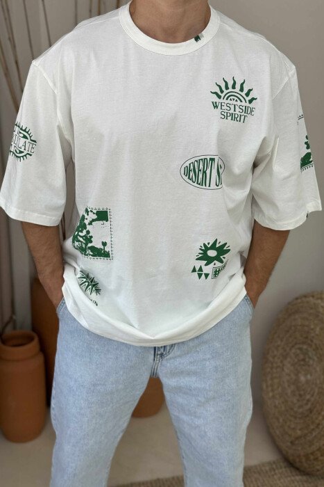 SIMPLE DESIGNS ROUND NECK MEN T-SHIRT WHITE-E BARDHE - 3