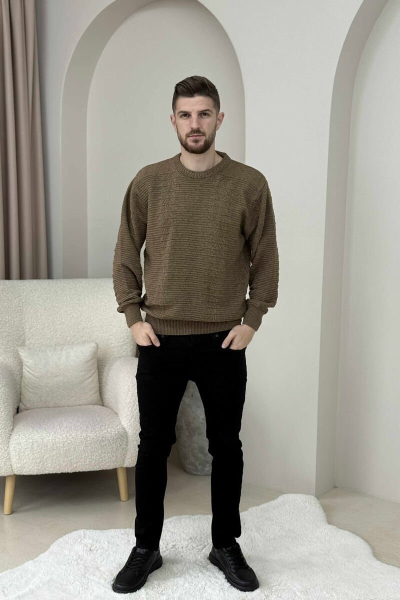 SIMPLE DESING KNITTED MEN SWEATER DARK BROWN/KAE - 2
