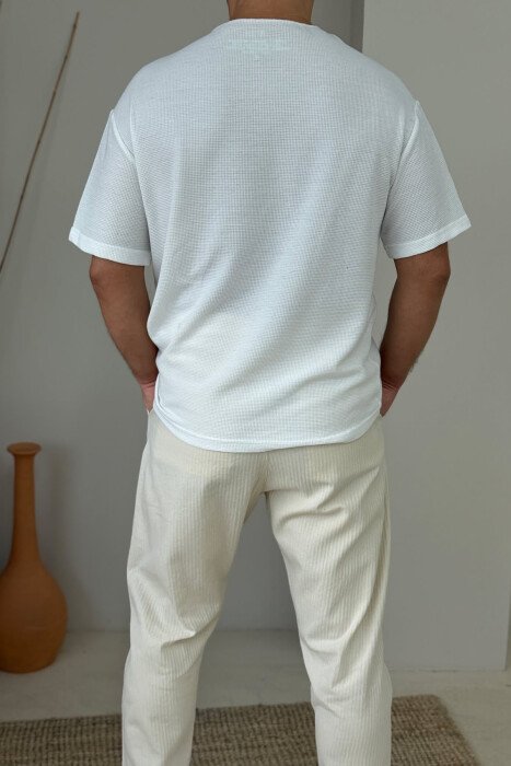 SIMPLE DETAIL BUTTONED MEN T-SHIRT WHITE-E BARDHE - 3