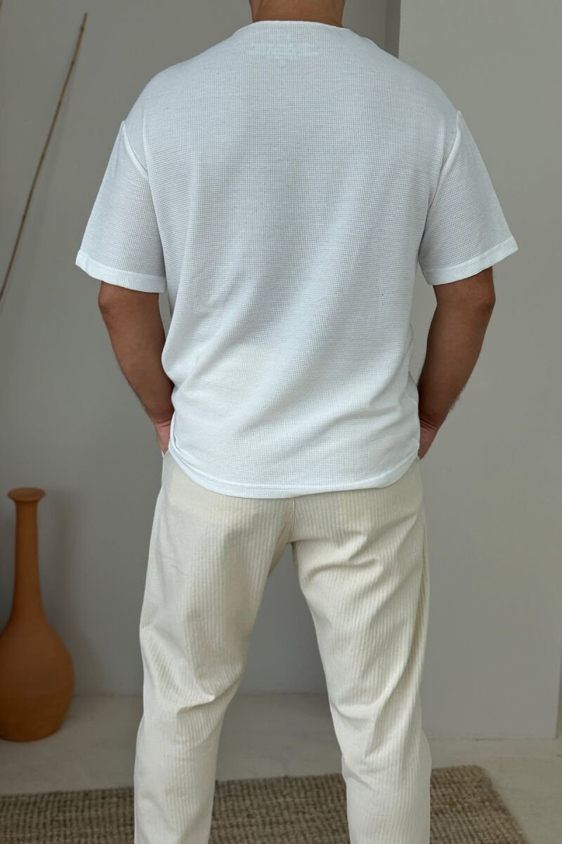 SIMPLE DETAIL BUTTONED MEN T-SHIRT WHITE-E BARDHE - 3