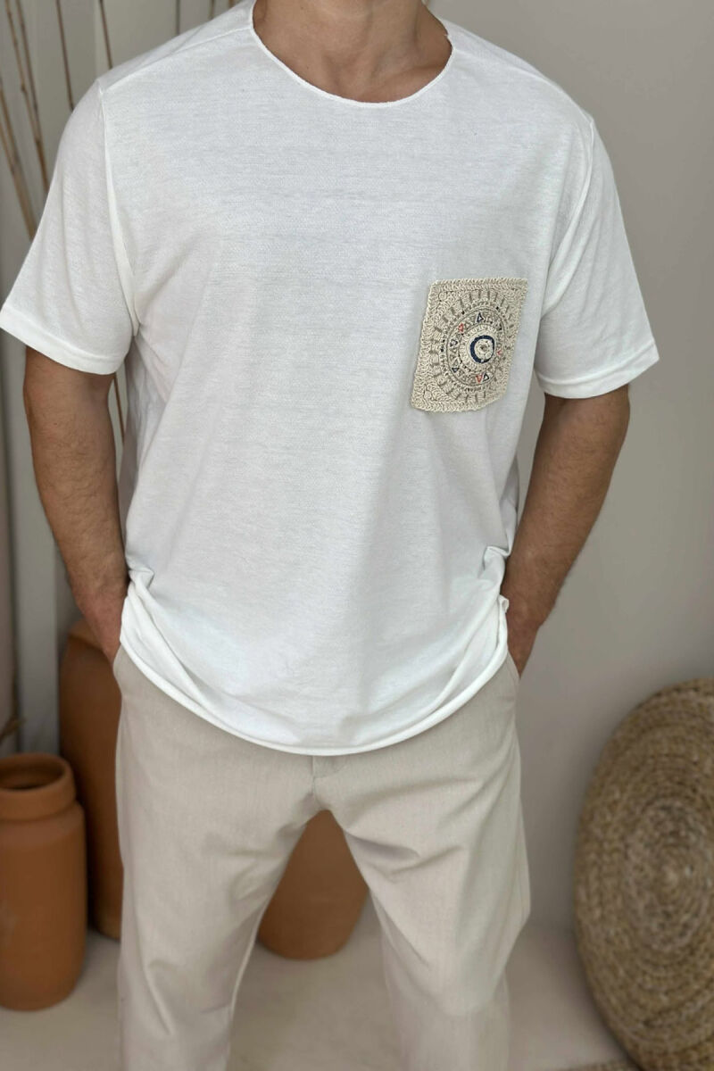 SIMPLE DETAIL ONE COLOR MEN T-SHIRT WHITE-E BARDHE - 1