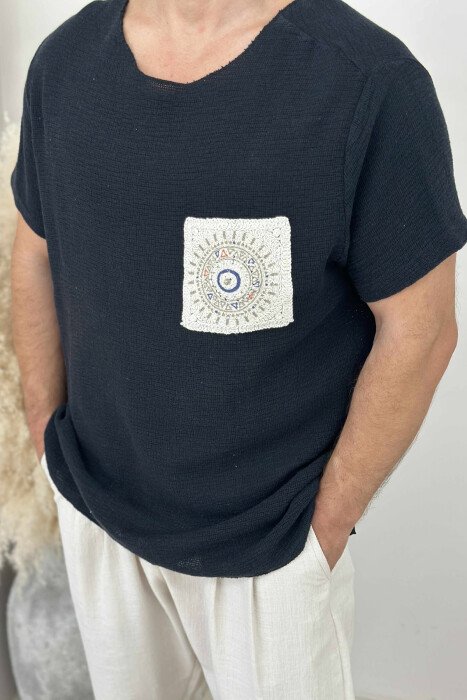 SIMPLE DETAILED MEN T-SHIRT BLACK/ E ZEZE - 2