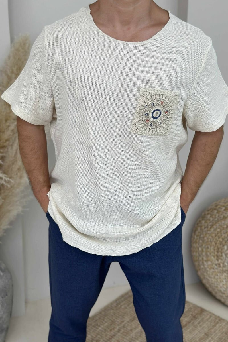 SIMPLE DETAILED MEN T-SHIRT CREAM/KREM - 2