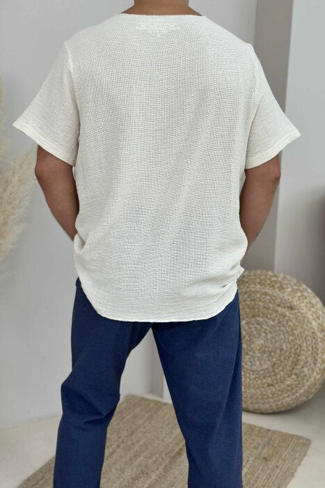 SIMPLE DETAILED MEN T-SHIRT CREAM/KREM - 4
