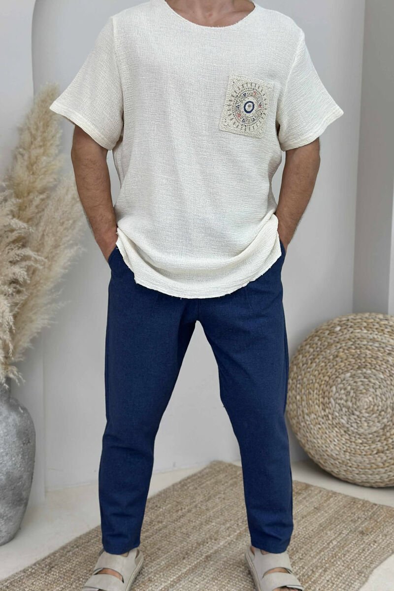 SIMPLE DETAILED MEN T-SHIRT CREAM/KREM - 1