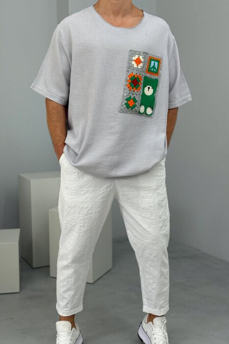 SIMPLE DETAILED MEN T-SHIRT LIGHT GREY/GZ - KLAUDIO FASHION