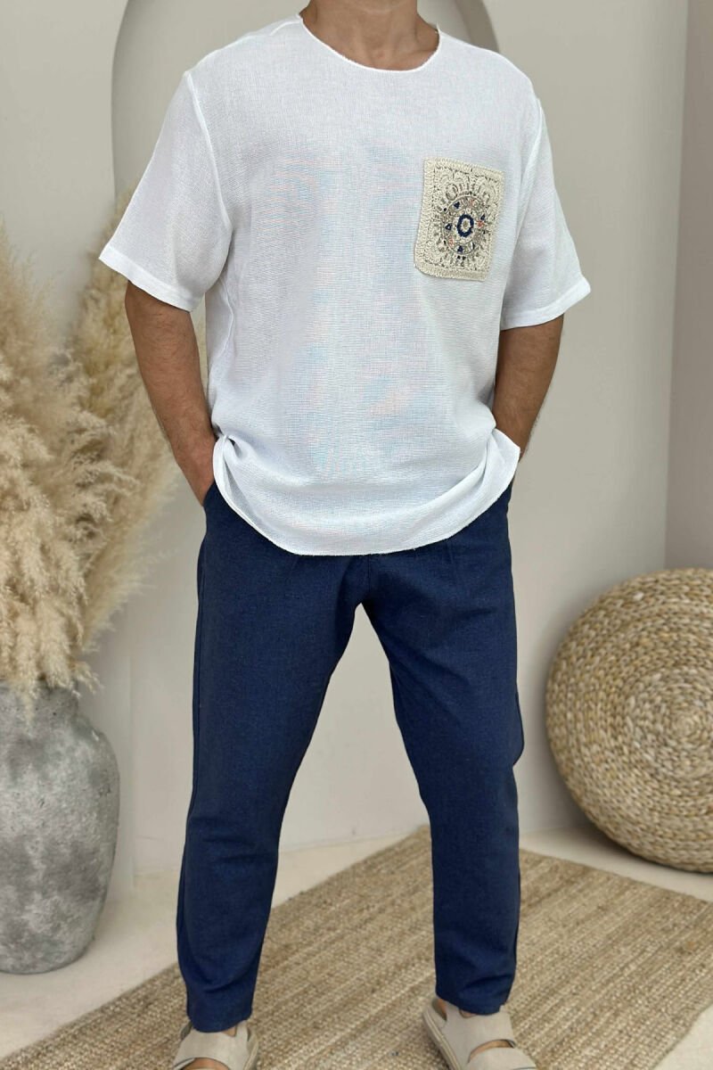 SIMPLE DETAILED MEN T-SHIRT WHITE-E BARDHE - 1