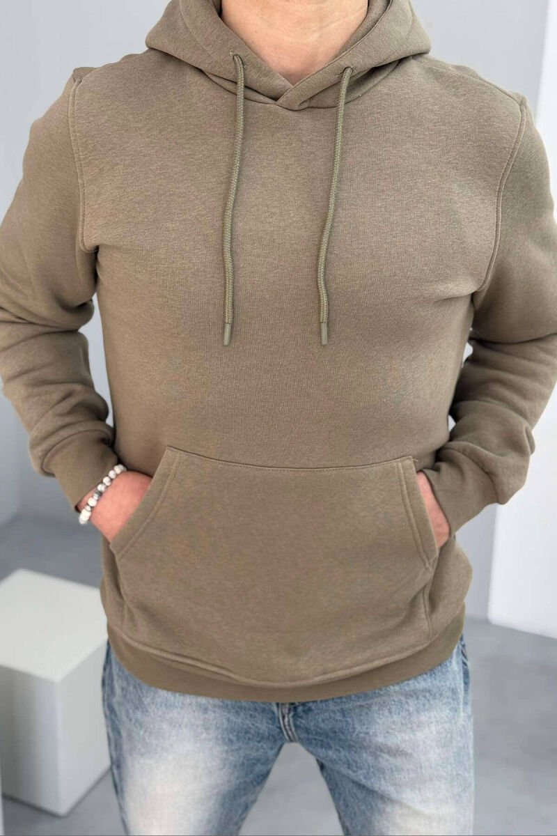 SIMPLE ONE COLOR MEN HOODIE OLIVE/ULLI - 1
