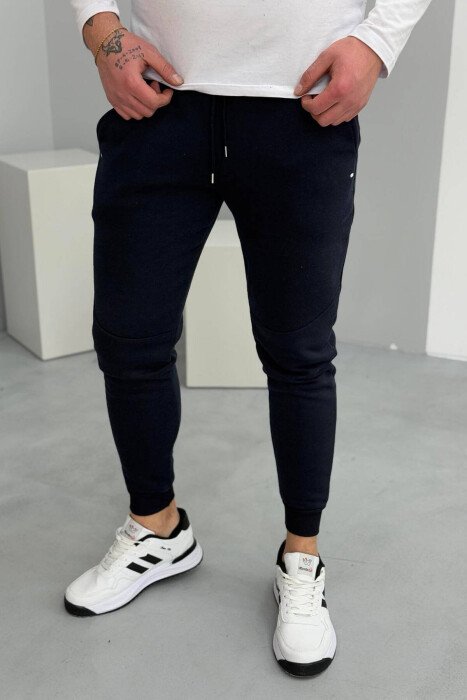 SIMPLE FLUFFY MEN SWEATPANTS DARK BLUE/BEE - 1