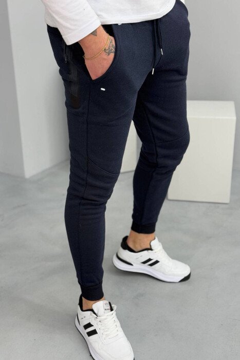 SIMPLE FLUFFY MEN SWEATPANTS DARK BLUE/BEE - 3