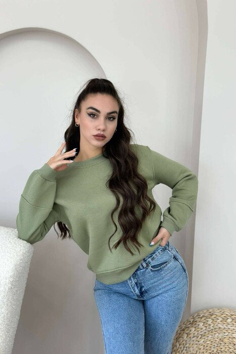BLUZË NJË NGJYRËSHE ME PUSH PËR FEMRA NË NGJYRË ULLI - KLAUDIO FASHION