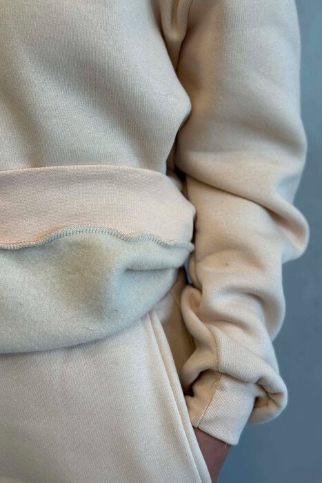 SIMPLE FLUFFY SWEATSHIRT + JOGGERS WOMAN SET BEIGE/BEZHE - 2