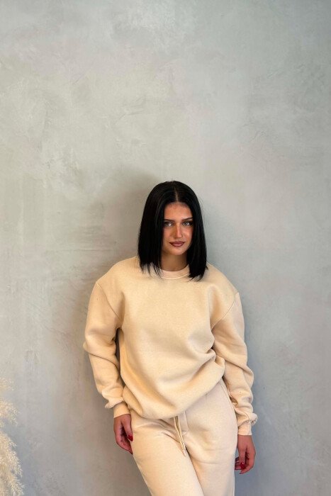 SIMPLE FLUFFY SWEATSHIRT + JOGGERS WOMAN SET BEIGE/BEZHE - 3