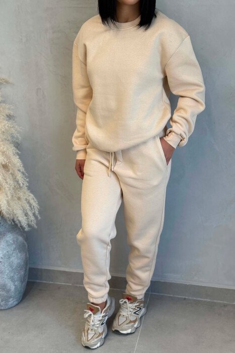 SIMPLE FLUFFY SWEATSHIRT + JOGGERS WOMAN SET BEIGE/BEZHE - 4