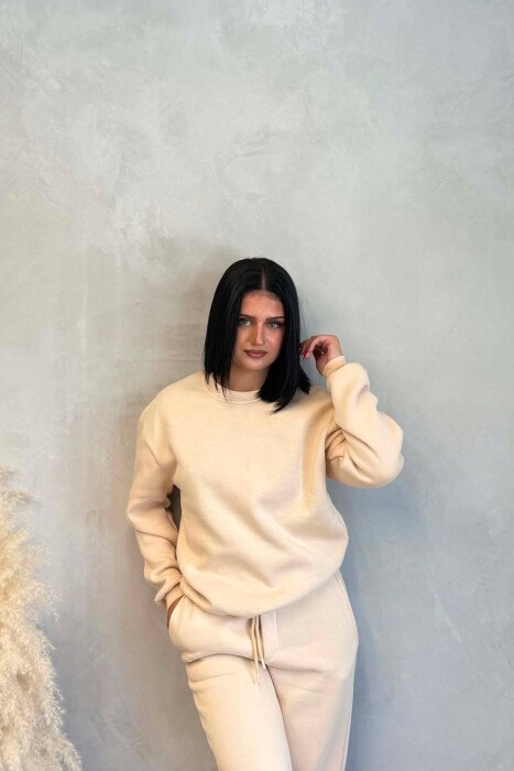 SIMPLE FLUFFY SWEATSHIRT + JOGGERS WOMAN SET BEIGE/BEZHE - 6