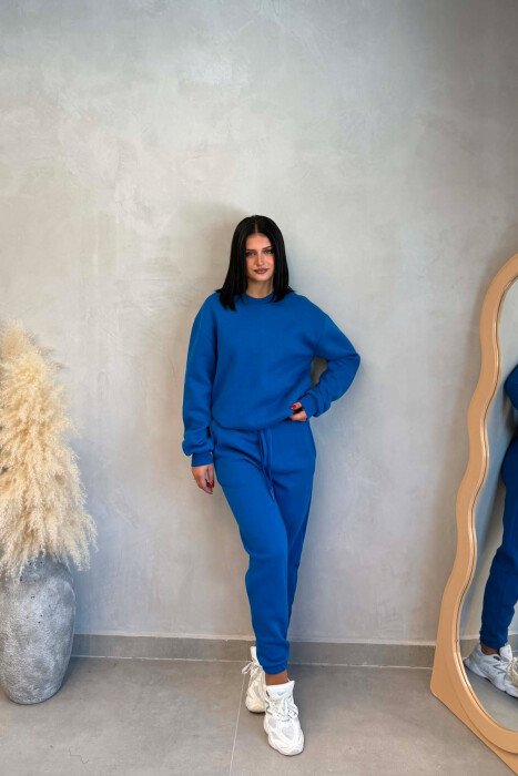 SIMPLE FLUFFY SWEATSHIRT + JOGGERS WOMAN SET BLUE/BLU - KLAUDIO FASHION