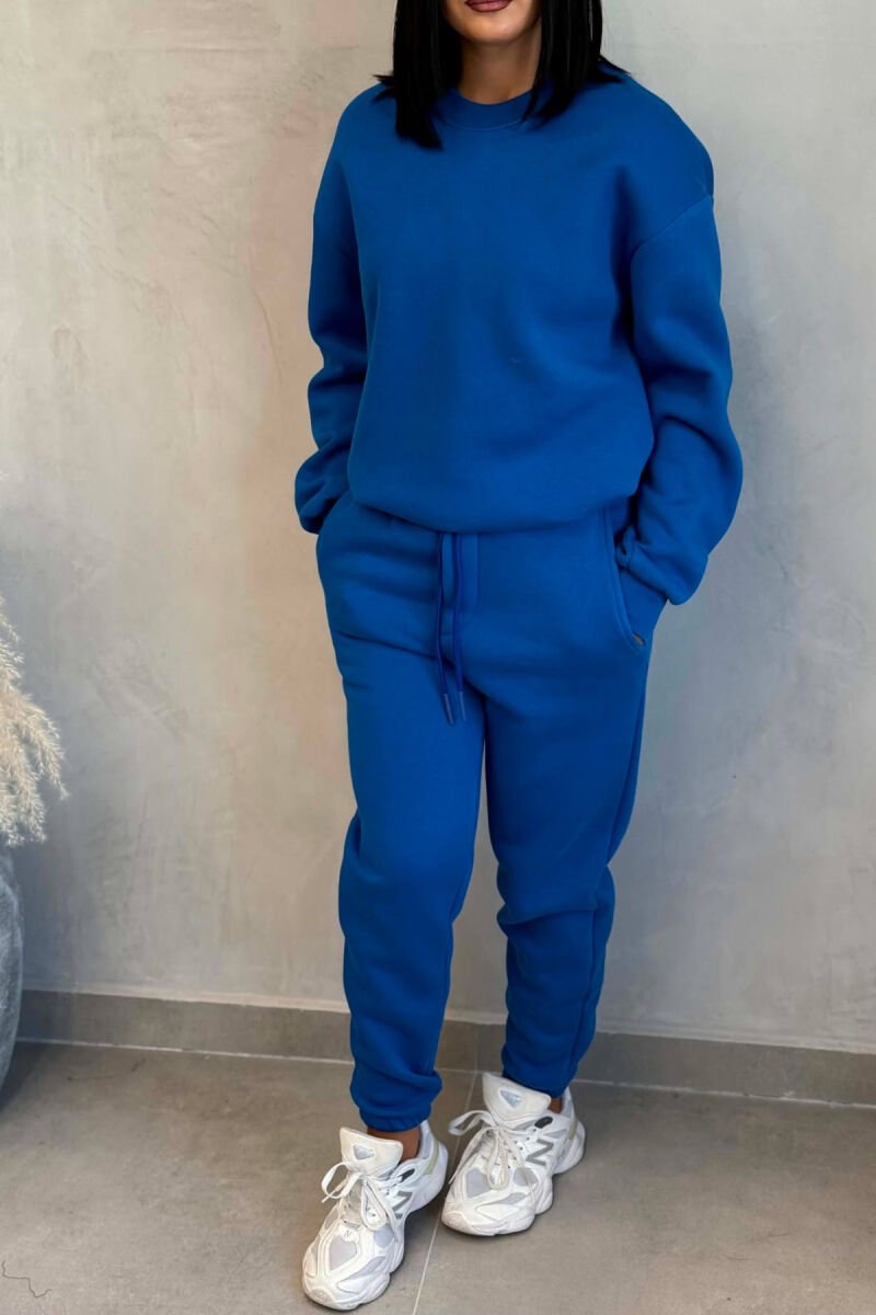 SIMPLE FLUFFY SWEATSHIRT + JOGGERS WOMAN SET BLUE/BLU - 2