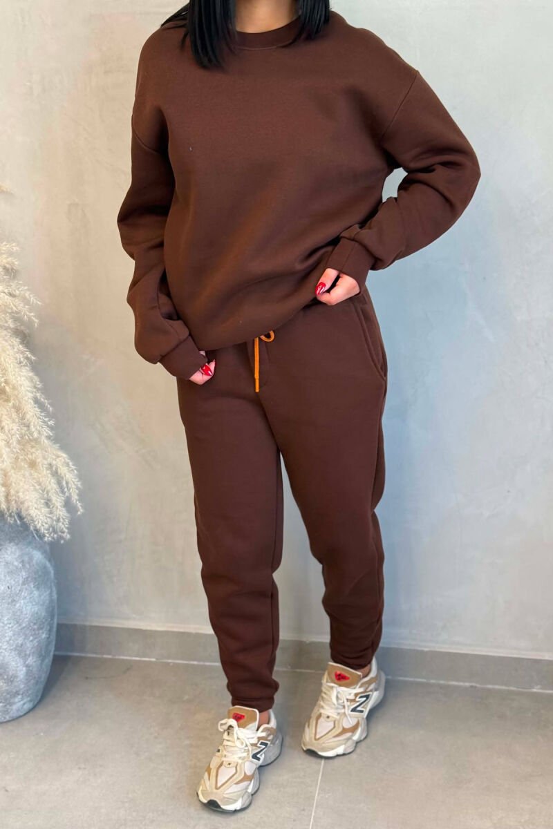 SIMPLE FLUFFY SWEATSHIRT + JOGGERS WOMAN SET BROWN/KAFE - 2