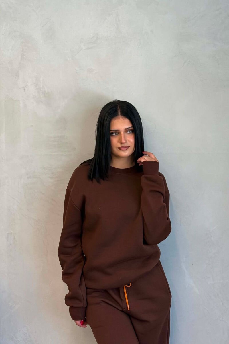 SIMPLE FLUFFY SWEATSHIRT + JOGGERS WOMAN SET BROWN/KAFE - 3
