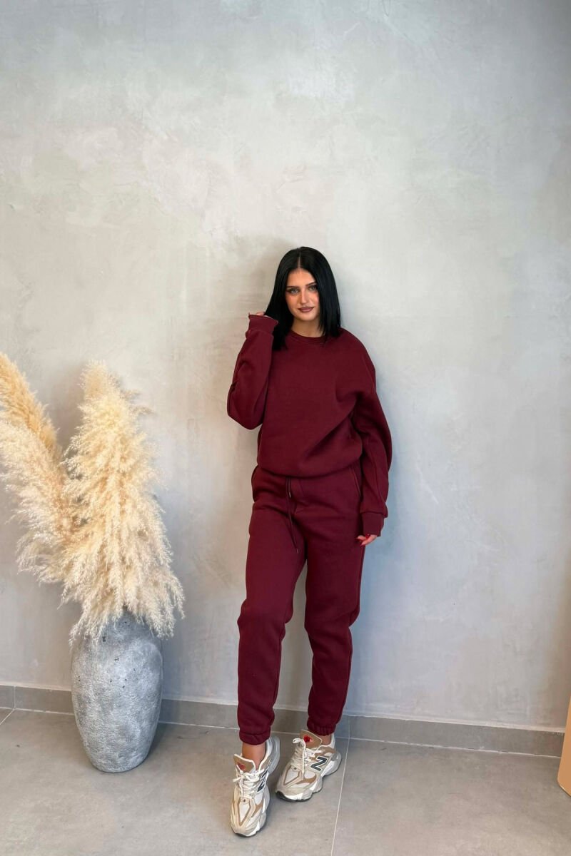 SIMPLE FLUFFY SWEATSHIRT + JOGGERS WOMAN SET BURGUNDY/VISHNJE - 1