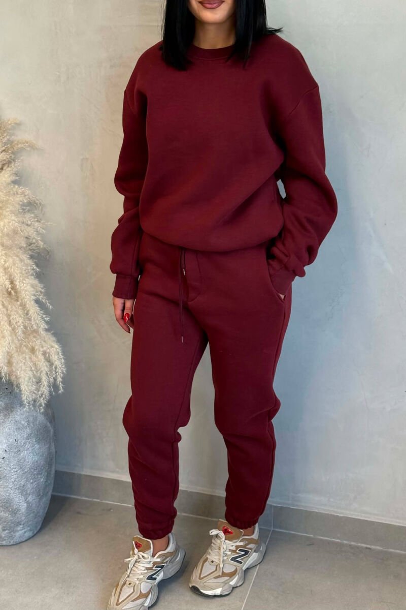 SIMPLE FLUFFY SWEATSHIRT + JOGGERS WOMAN SET BURGUNDY/VISHNJE - 4