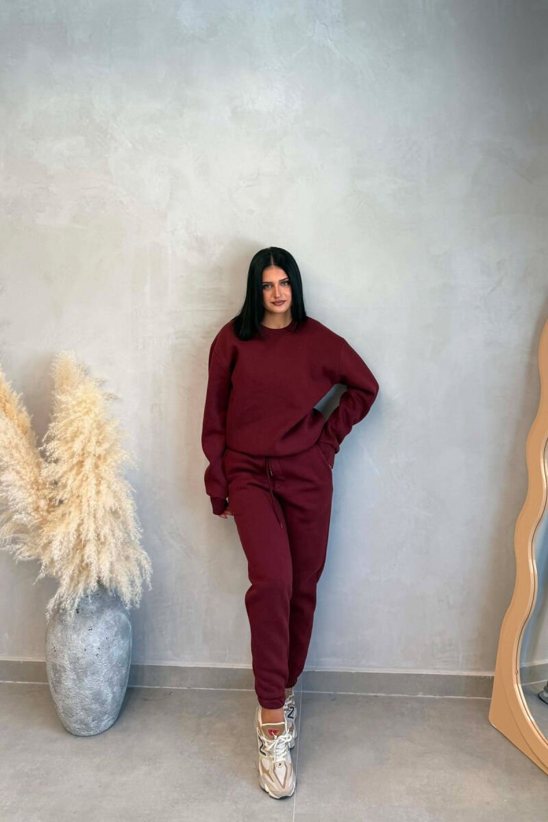 SIMPLE FLUFFY SWEATSHIRT + JOGGERS WOMAN SET BURGUNDY/VISHNJE - 5