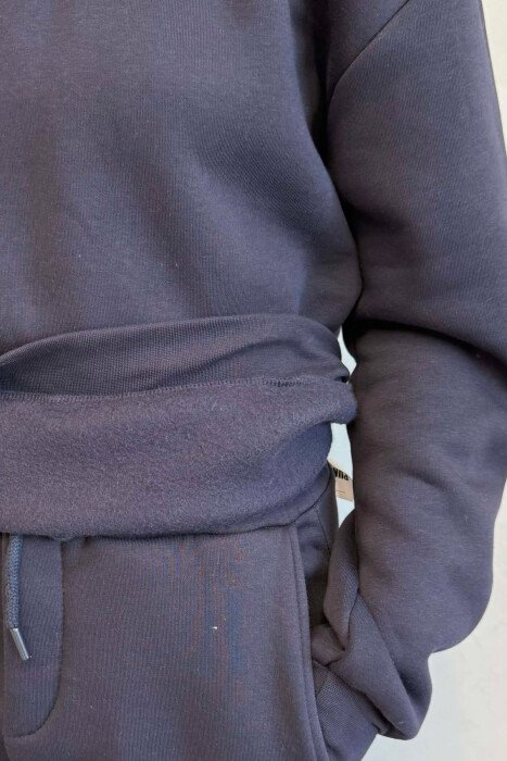 SIMPLE FLUFFY SWEATSHIRT + JOGGERS WOMAN SET DARK BLUE/BEE - 5