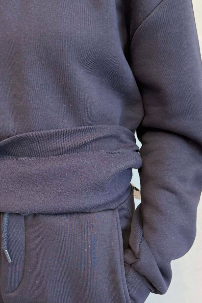 SIMPLE FLUFFY SWEATSHIRT + JOGGERS WOMAN SET DARK BLUE/BEE - 5