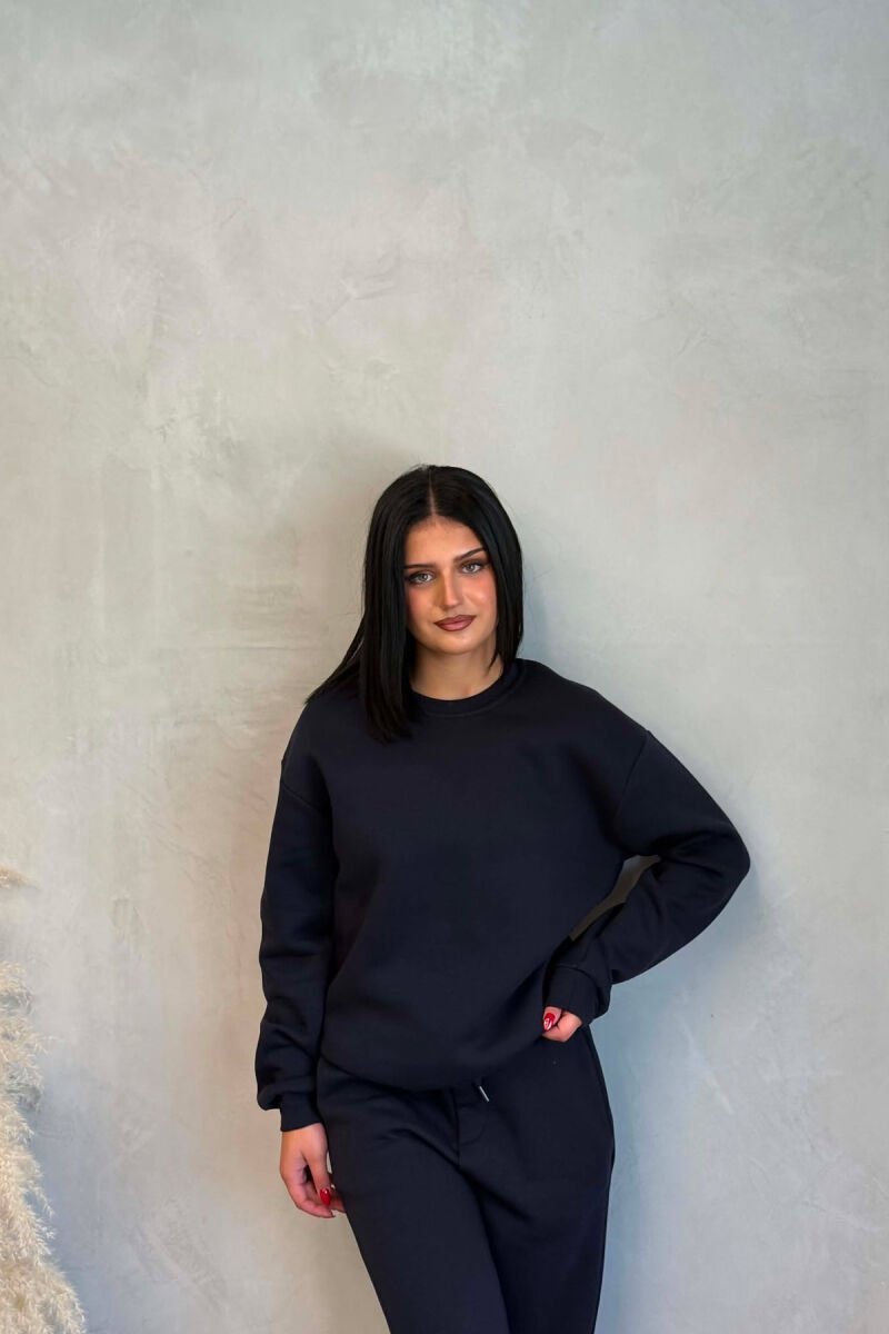 SIMPLE FLUFFY SWEATSHIRT + JOGGERS WOMAN SET DARK BLUE/BEE - 6