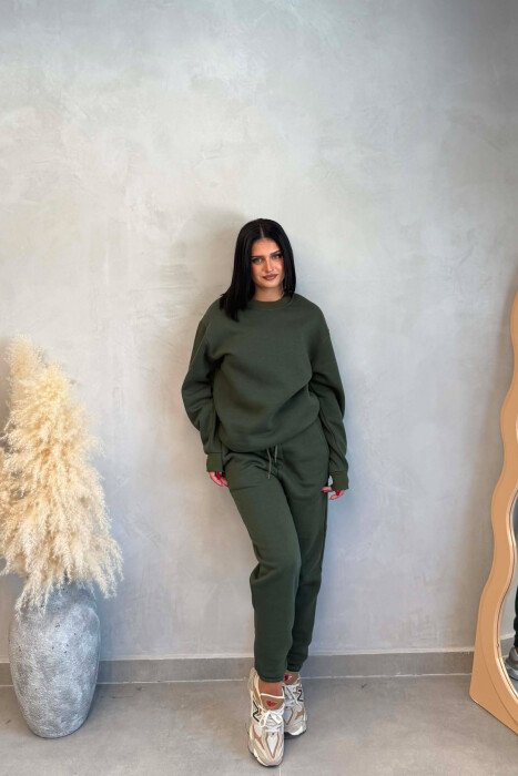 SIMPLE FLUFFY SWEATSHIRT + JOGGERS WOMAN SET GREEN/JESHILE - KLAUDIO FASHION