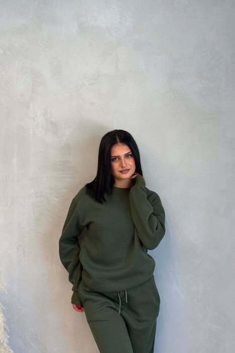 SIMPLE FLUFFY SWEATSHIRT + JOGGERS WOMAN SET GREEN/JESHILE - 2