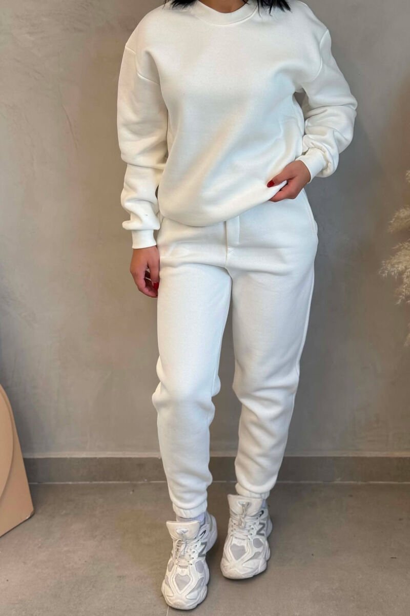 SIMPLE FLUFFY SWEATSHIRT + JOGGERS WOMAN SET WHITE-E BARDHE - 2