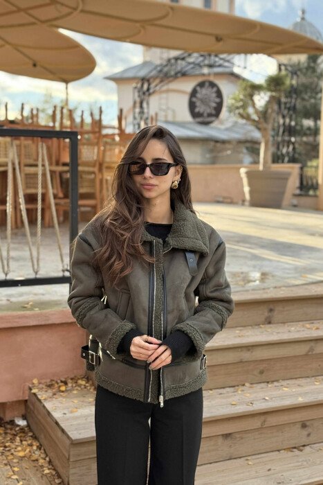 SIMPLE FLUFFY WOMEN JACKET GREEN/JESHILE - KLAUDIO FASHION