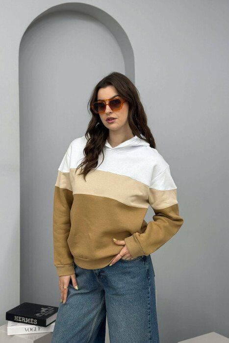 SIMPLE FLUFFY WOMEN HOODIE BEIGE/BEZHE 