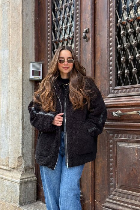 SIMPLE FLUFFY WOMEN JACKET BLACK/ E ZEZE - KLAUDIO FASHION