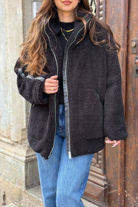 SIMPLE FLUFFY WOMEN JACKET BLACK/ E ZEZE - 4