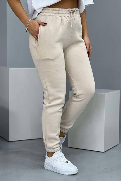 SIMPLE FLUFFY WOMEN JOGGERS BEIGE/BEZHE - KLAUDIO FASHION