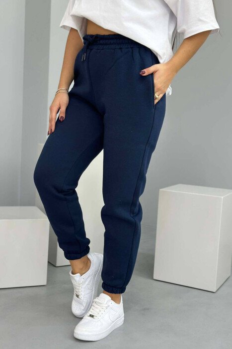 SIMPLE FLUFFY WOMEN JOGGERS DARK BLUE/BEE - KLAUDIO FASHION